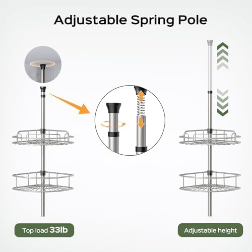 HAMITOR Corner Shower Caddy Tension Pole 4-Tier Adjustable