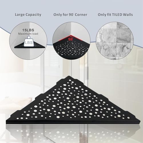 HIDROP Matte Black Corner Shower Shelf 2 Pack No Drilling