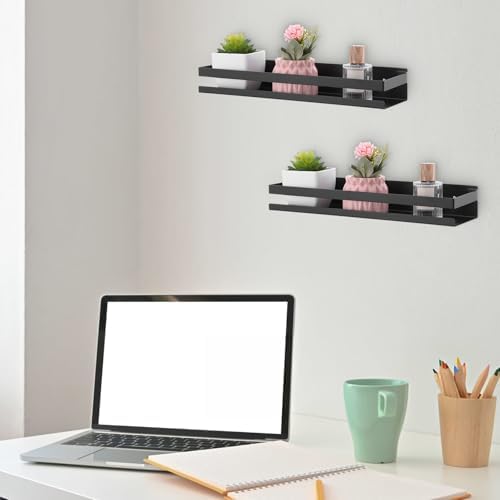 2 Pack Black Floating Shelves for Bathroom and Kitchen