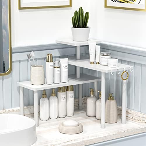 JayRex 3 Tier Bamboo Bathroom Organizer Shelf White