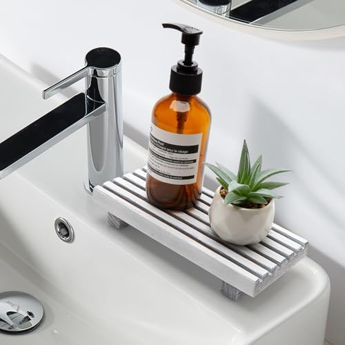 Rustic White Wood Pedestal Display Stand for Bathroom and Kitchen