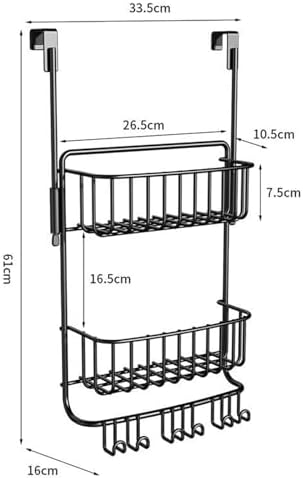 2-Tier Over Door Shower Caddy with 6 Hooks Rustproof Metal Storage for Toiletries No Drill Mount Black