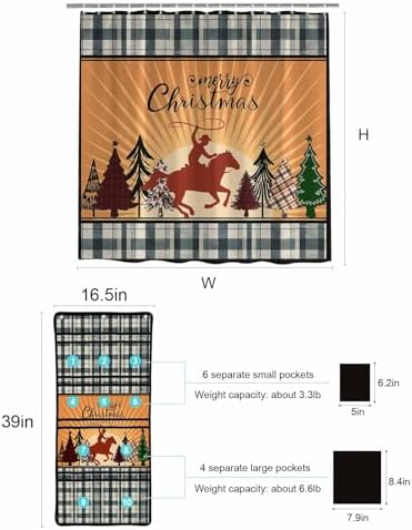 Western Cowboy Horse Shower Curtain with 10 Pockets Organizer Set