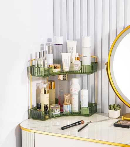 Corner Bathroom Counter Organizer 2 Tiers Green