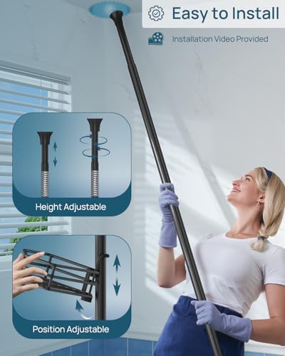 SEIRIONE Corner Shower Caddy Tension Pole with 4-Tier Adjustable Shelf Drill Free Rust-Proof Black