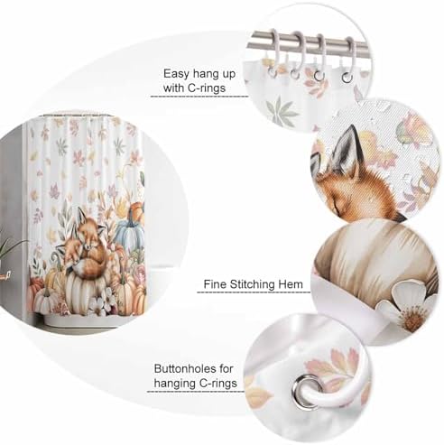 Fall Pumpkin Fox 4 Piece Waterproof Shower Curtain Set