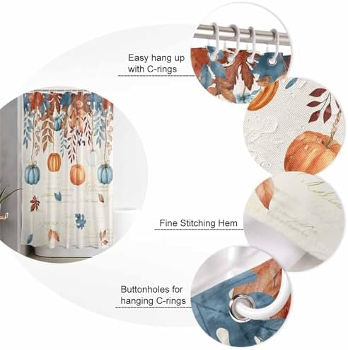 Orange Blue Pumpkin 4 Pc Shower Curtain Set with Non-Slip Rugs