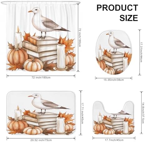 DESIHOM 4PCS Fall Seagull Bird Shower Curtain Set with Hooks and Non-Slip Rug