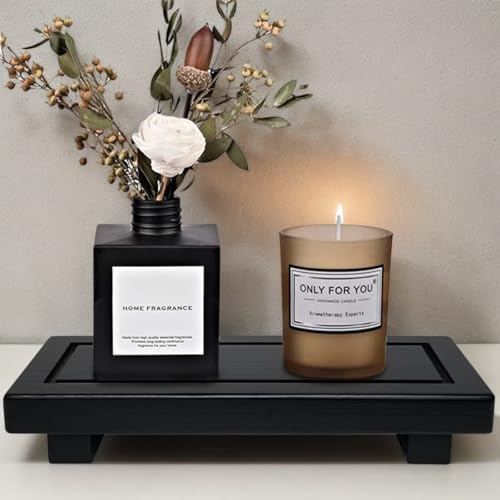 Black and White Natural Pine Vanity Tray for Bathroom and Kitchen