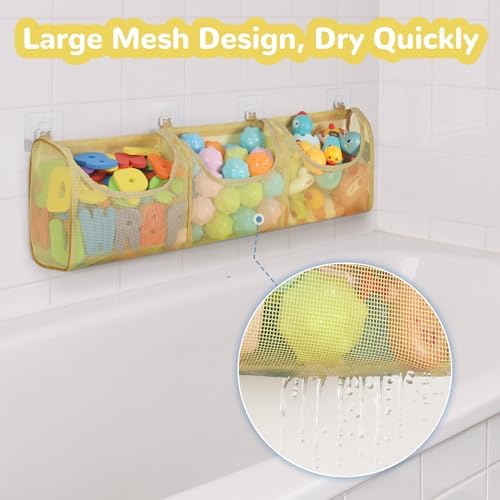 DOCMON Bath Toy Storage with 3 Compartments - Yellow