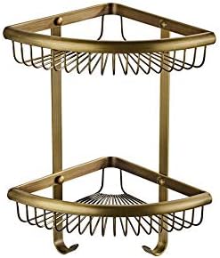 Brass Shower Caddy Basket with Hooks and Storage Shelves