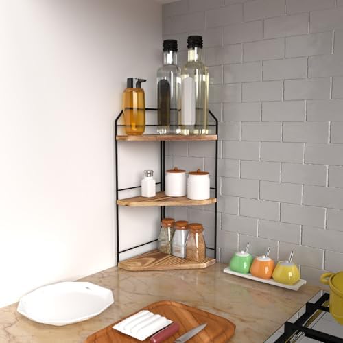 Corner Bathroom Counter Organizer 3 Tier Wood Vanity Shelf