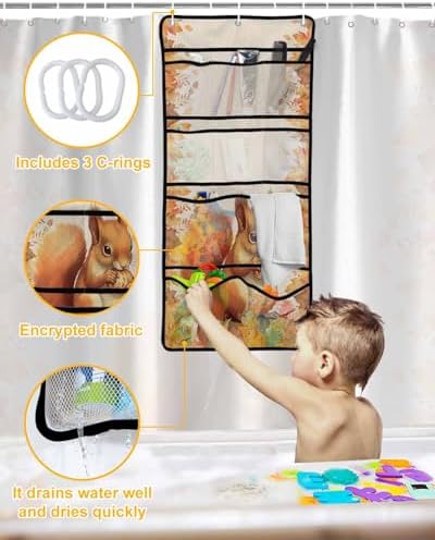 Shower Curtain with 10 Pockets and 3 Hooks