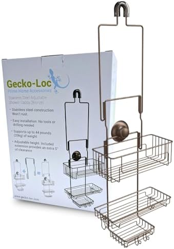 Gecko-Loc Extra Long Adjustable Shower Organizer with Deep Shelf Bronze