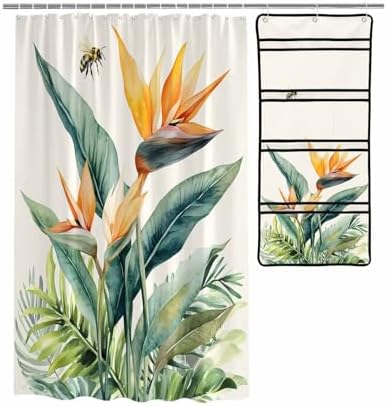 Shower Curtain with Mesh Organizer and Hooks 1
