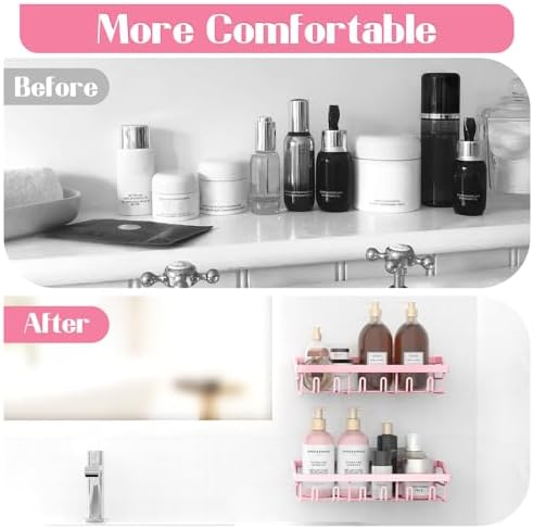 3 Pack Pink Shower Caddy Organizer Set No Drilling