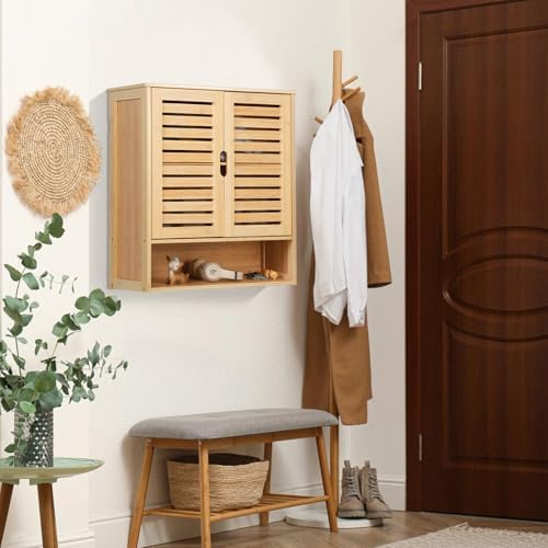 HYNAWIN 2-Tier Bamboo Medicine Cabinet with Adjustable Shelves for Bathroom Kitchen and Living Room