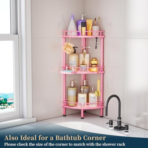 Consumest Corner Shower Caddy - 3 Tier Organizer with Soap Holder and 4 Hooks