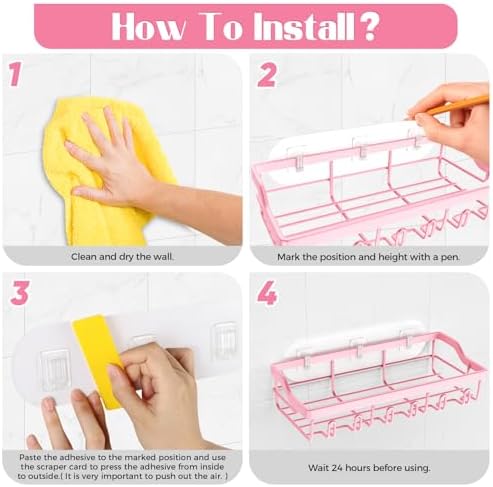 3 Pack Pink Shower Caddy Organizer Set No Drilling