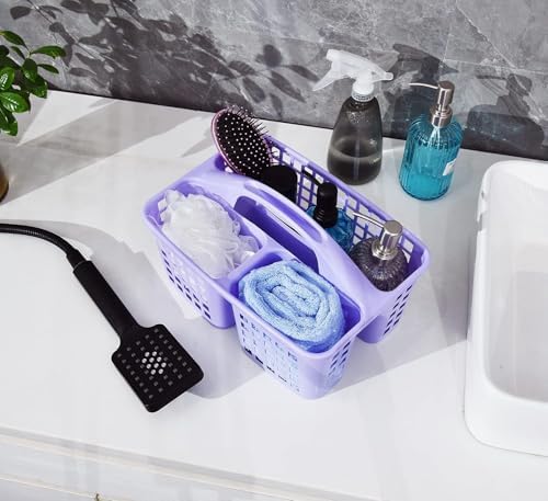 Portable Shower Caddy Basket with Compartments and Handle - Purple