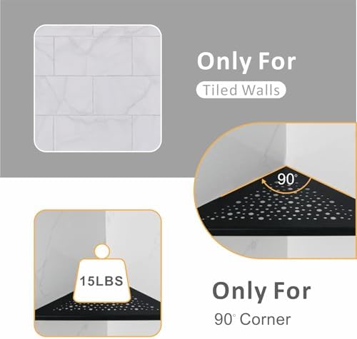 WELLUP Black 10 Inch Corner Shower Shelf 2 Pack