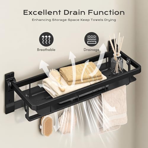 Rust-Proof Floating Shelves Organizer With Towel Bar 23-Inch Matte Black