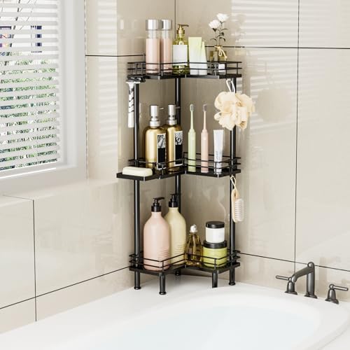 Consumest Corner Shower Caddy 3-Tier Stainless Steel Organizer with Hooks and Soap Holder
