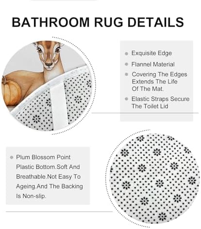 4PCS Fall Antelopes Pumpkins Shower Curtain Set with Hooks and Non-Slip Rug
