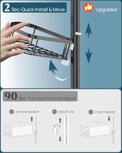 SEIRIONE Corner Shower Caddy Tension Pole 4-Tier Adjustable Rustproof Black