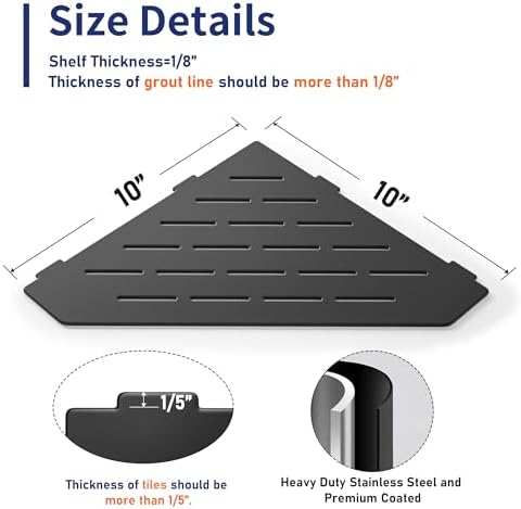 Bernkot Corner Shower Shelf 2 Pack Matte Black 304 Stainless Steel