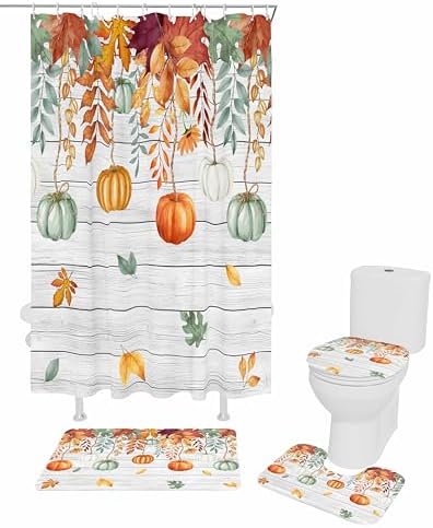 Thanksgiving Pumpkin 4 Piece Shower Curtain Set