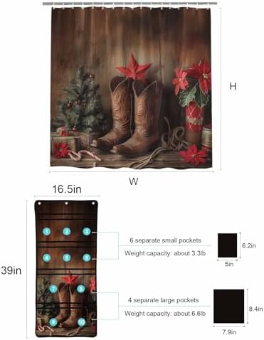 ZFUNCING Vintage Shower Curtain with Mesh Organizer and Hooks