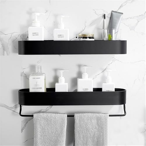 2 Pack Black Shower Caddy with Towel Bar and Organizer