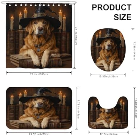 4PCS Halloween Witch Dog Bathroom Set with Non-Slip Rug and U Shape Cover
