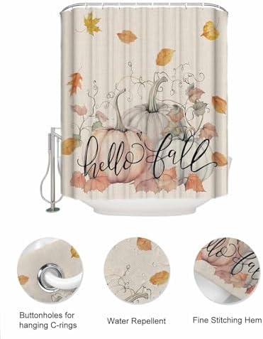 Retro Thanksgiving Pumpkin Shower Curtain with Mesh Organizer and Hooks
