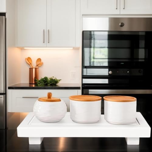 Black and White Natural Pine Vanity Tray for Bathroom and Kitchen