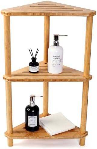 GUGIGIP Bamboo Corner Shower Caddy 3-Tier