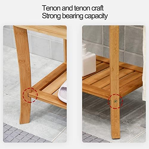 Bamboo Shower Stool with Storage Shelf and Non-Slip Design