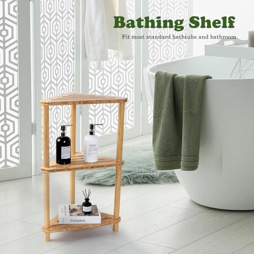 GUGIGIP Bamboo Corner Shower Caddy 3-Tier
