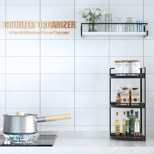 CeleVista Corner Organizer 3 Tier Wood Storage Shelf Black
