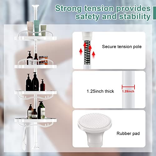 COCONUT Tension Shower Caddy with 4 Adjustable Shelves