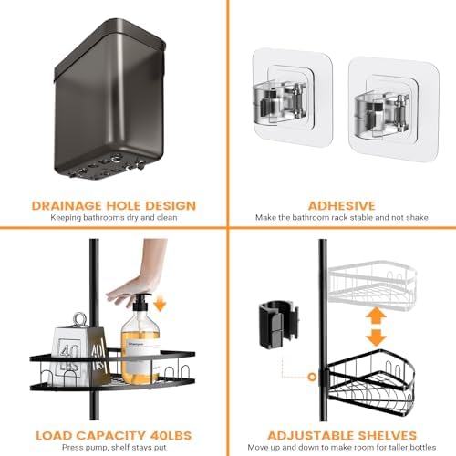 Foukus Tension Pole Shower Caddy Corner 4Tier Organizer