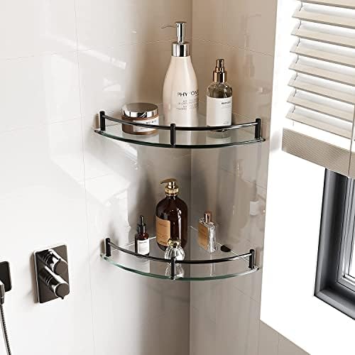 WAKLOND 2-Tier Glass Corner Shelf Wall Mounted