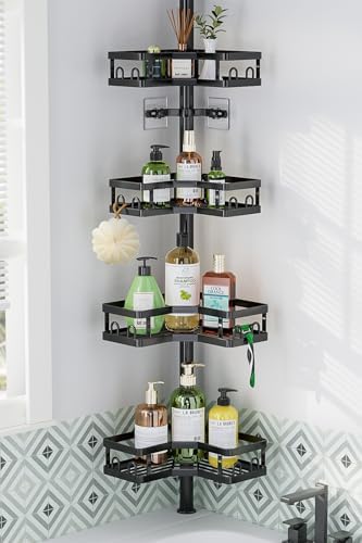 HEVEL Corner Shower Caddy Tension Pole Black