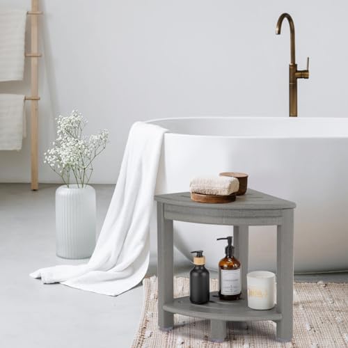 HDPE Corner Shower Stool with Storage Shelf Grey