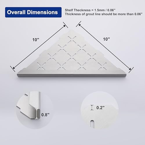 10 Inch Corner Shower Shelf 2 Pack Stainless Steel Bathroom Organizer Rack No Drilling