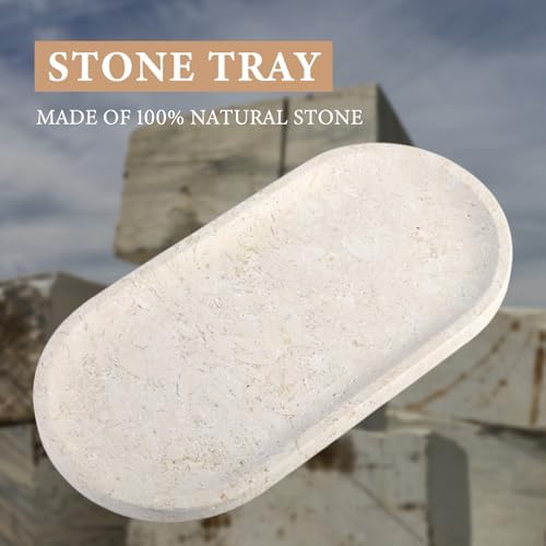 Koville Marble Tray 12x6 Inch Beige Vanity Organizer