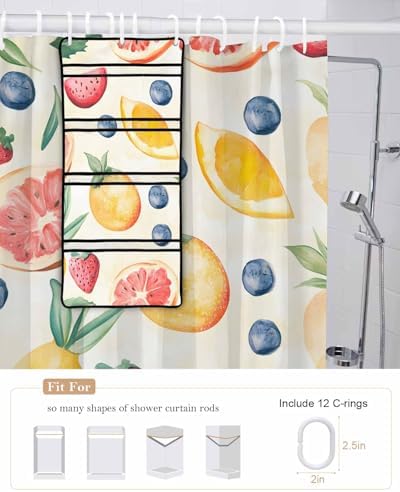 Watercolor Fruit Shower Curtain Set with Organizer