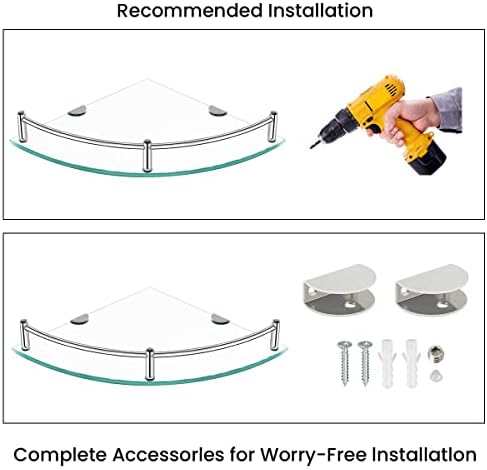 YorkHoMo Glass Corner Shelves with Rail 2 Pack