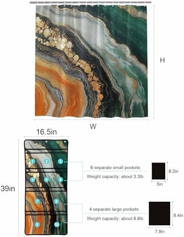 Modern Abstract Marble Shower Curtain with Organizer Set